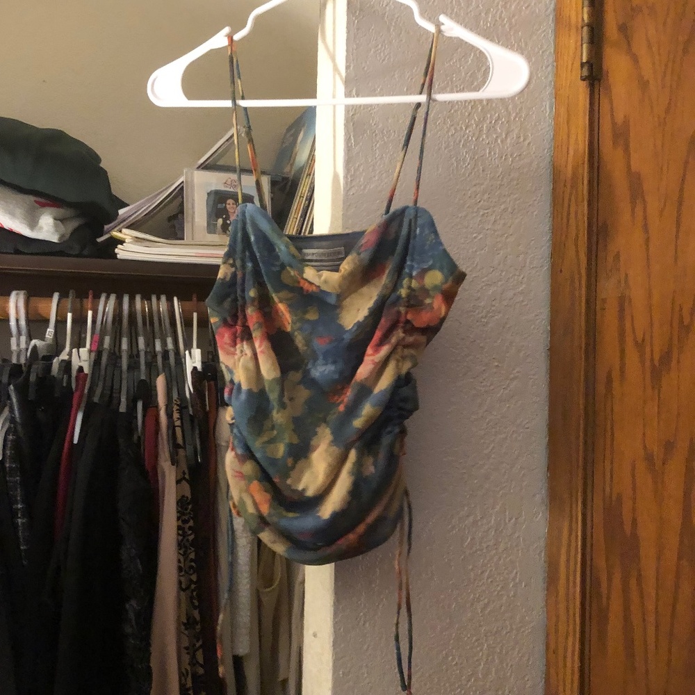 Urban Outfitters Floral Blue Multicolor Cowl Neck Tank Top